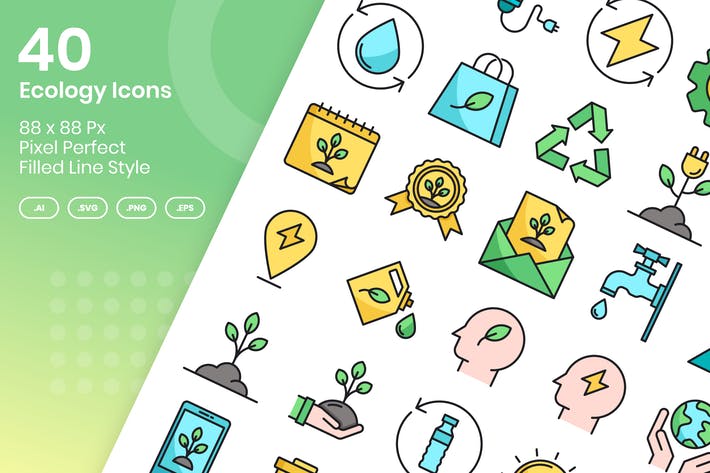 40 Ecology Icons Set - Filled Line