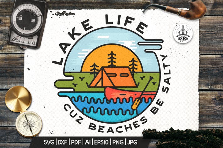 Lake Life Logo, Vintage Adventure Badge Camp Patch