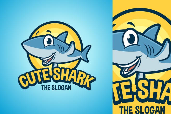 Cartoon Waving Shark Character Mascot Logo