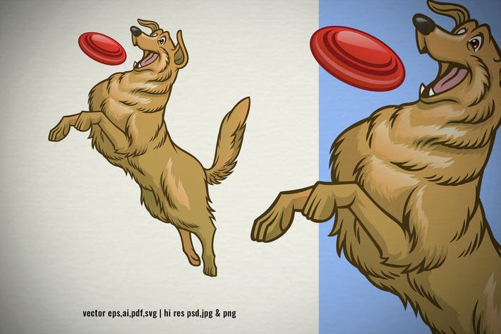 happy golden retriever dog catching flying disc