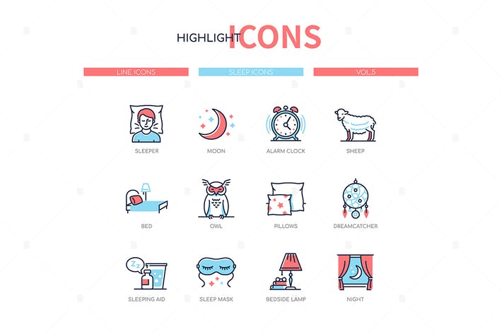Healthy sleeping - line design style icons set