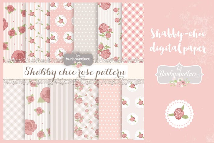 Shabby chic rose digital paper pack