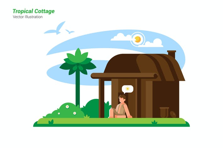 Tropical Cottage - Vector Illustration