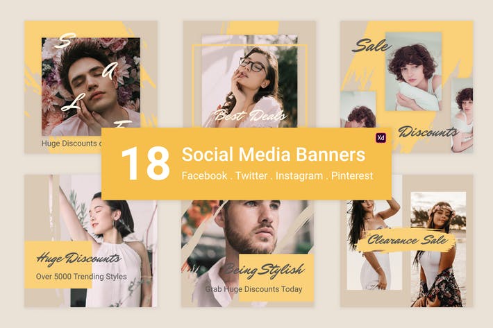 18 Social Media Banners Kit (Vol. 8) in Adobe XD