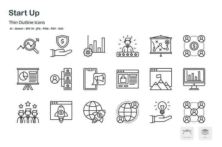 Start up thin outline icons
