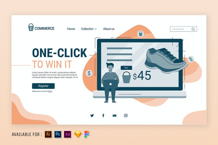 One Click to Shopping  - Web Illustration