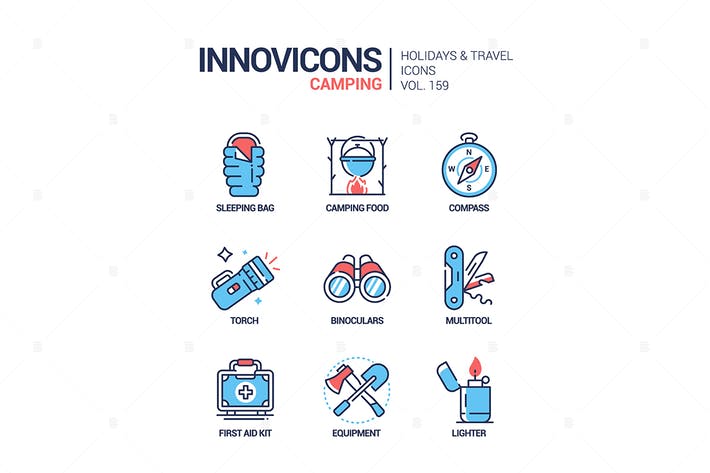 Camping - modern line design style icons set
