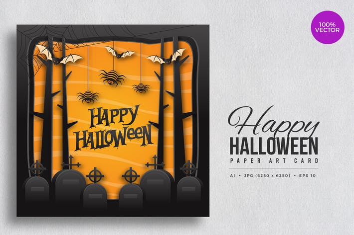 Happy Halloween Paper Art Vector Card Vol.8