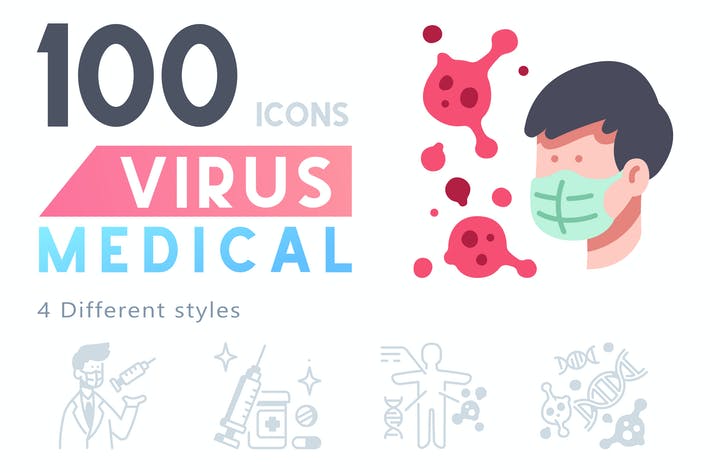 100 Virus and Medical icon set