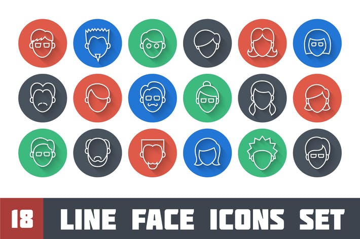 Line Face Icons Set
