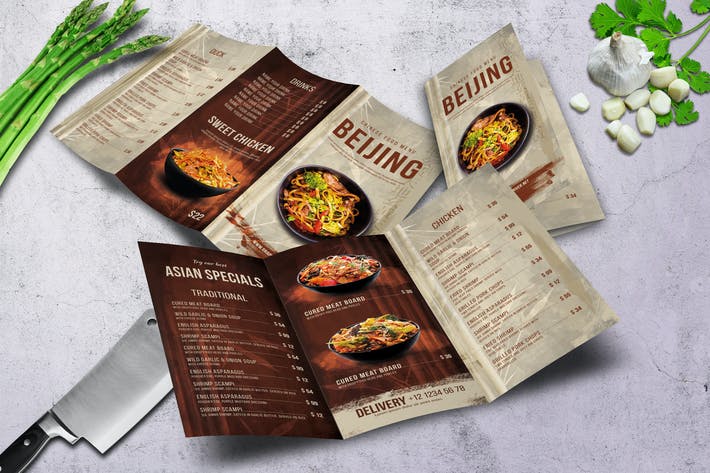 Chinese Trifold A4 & US Letter Food Menu